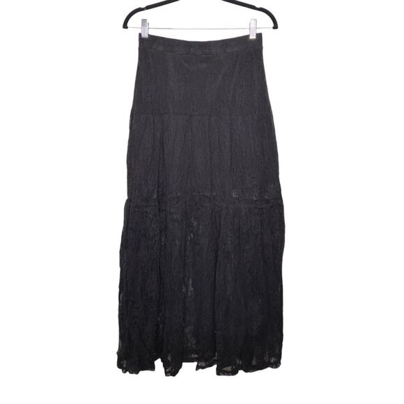 Y2k Kiva Maxi Black Lace Skirt Sheer Goth Emo Punk Fairy Whimsy Medium - Picture 1 of 7